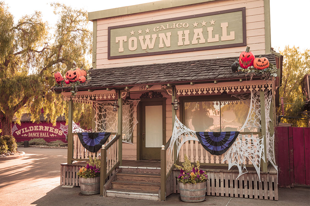 Knott's Berry Farm theme park decorated for the fall event, Spooky Farm