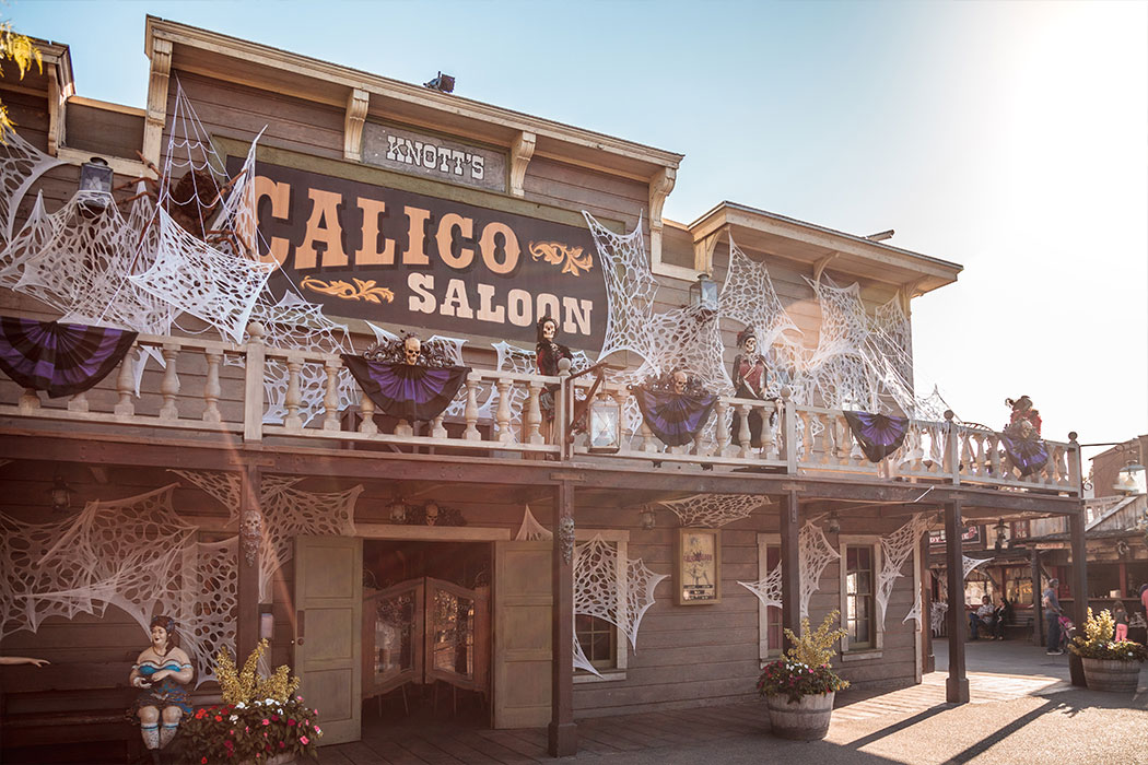 Knott's Berry Farm decorated for Halloween and the Spooky Farm Event